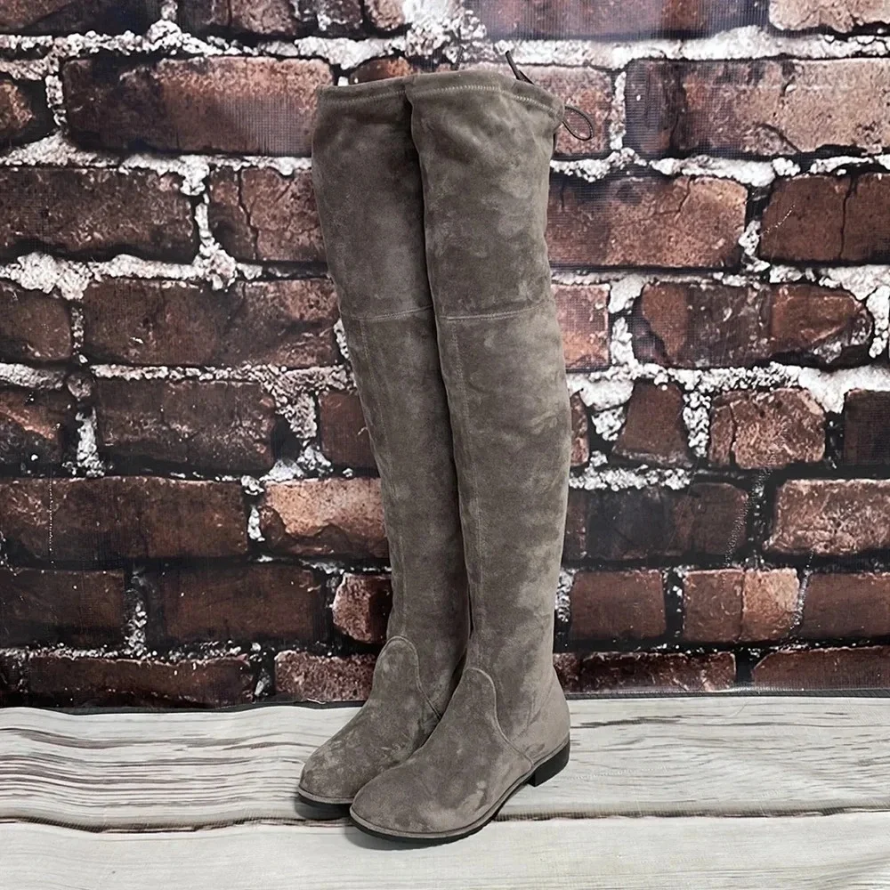 ABCD Boots Kaitlyn Pan Over the Knee Tie Brown Microsuede Size 6